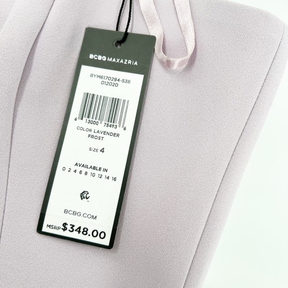 BCBGMAXAZRIA Crepe Notched Strapless V gown Lavender Size 4 NWT - Picture 13 of 13
